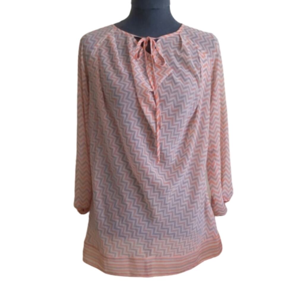 Max Studio Draped Neck Chevron Print Tunic Top Size Small